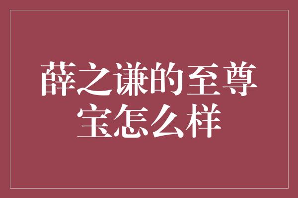 薛之谦的至尊宝怎么样