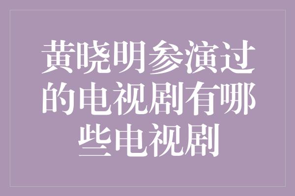 黄晓明参演过的电视剧有哪些电视剧