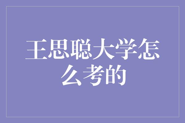 王思聪大学怎么考的